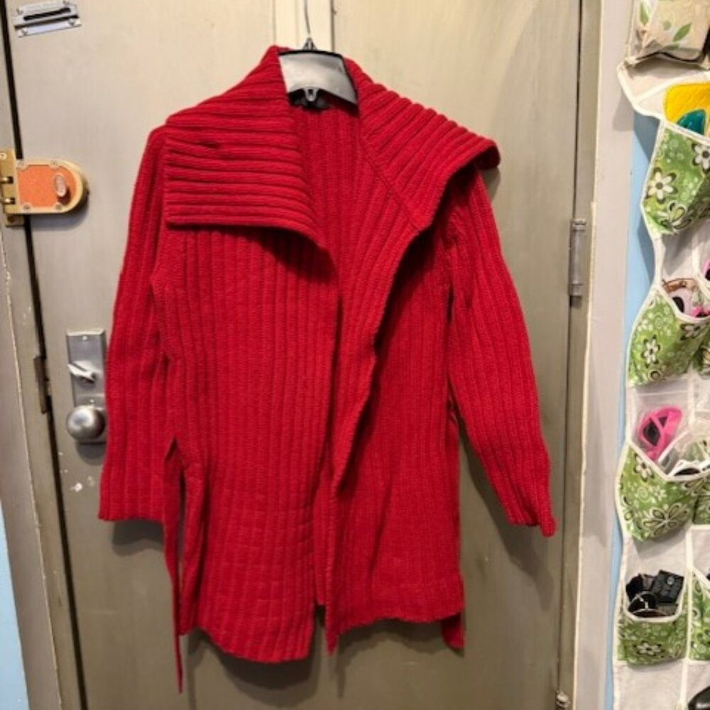 Vintage Chunky Rib Knit open front cardigan Sweater with large collar - Picture 2 of 16